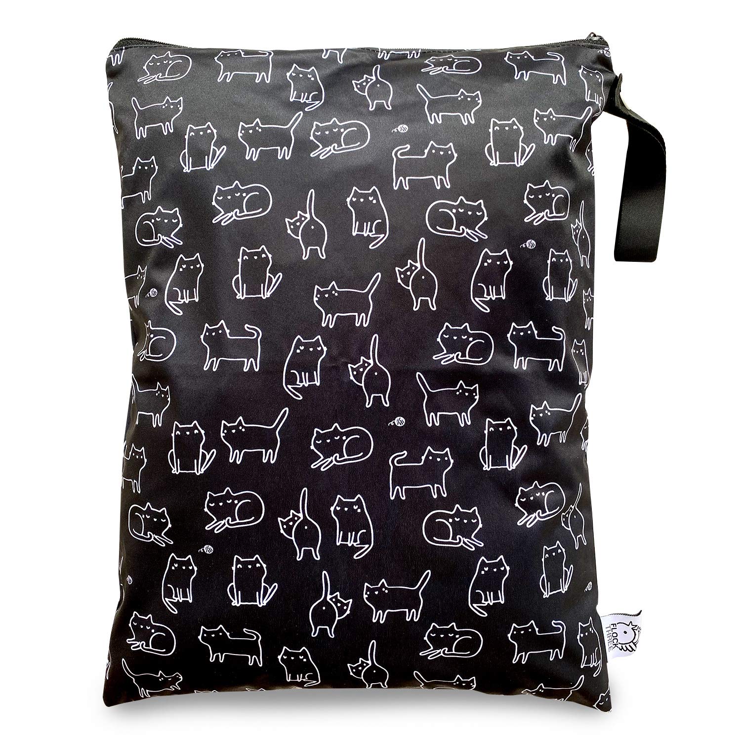 Flock Three Wet Dry Bag Diaper Stroller For Swimsuit Travel Toiletries Yoga Gym Water-Resistant with Black Cat Patterned