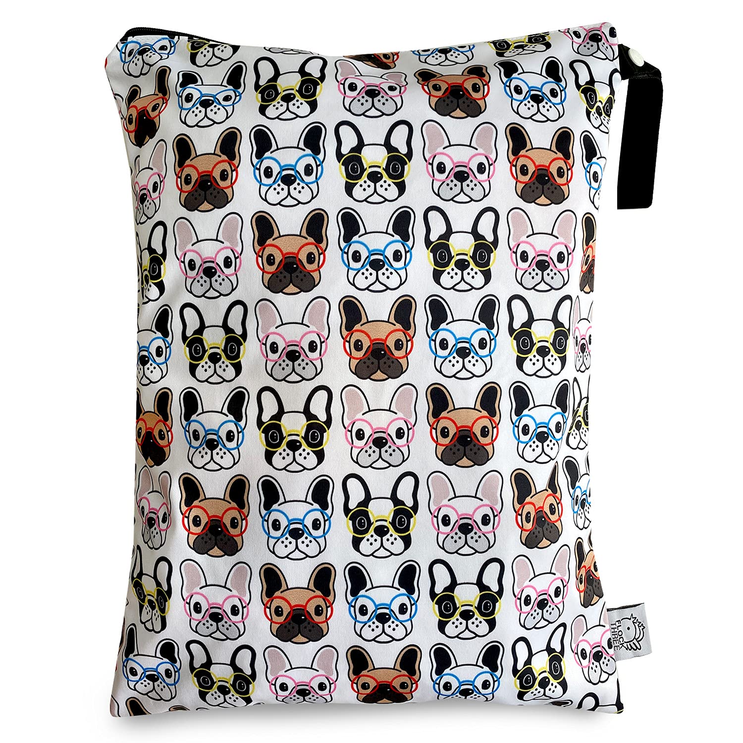 Flock Three Wet Dry Bag Diaper Stroller For Swimsuit Travel Toiletries Yoga Gym Water-Resistant with Dog Head Patterned