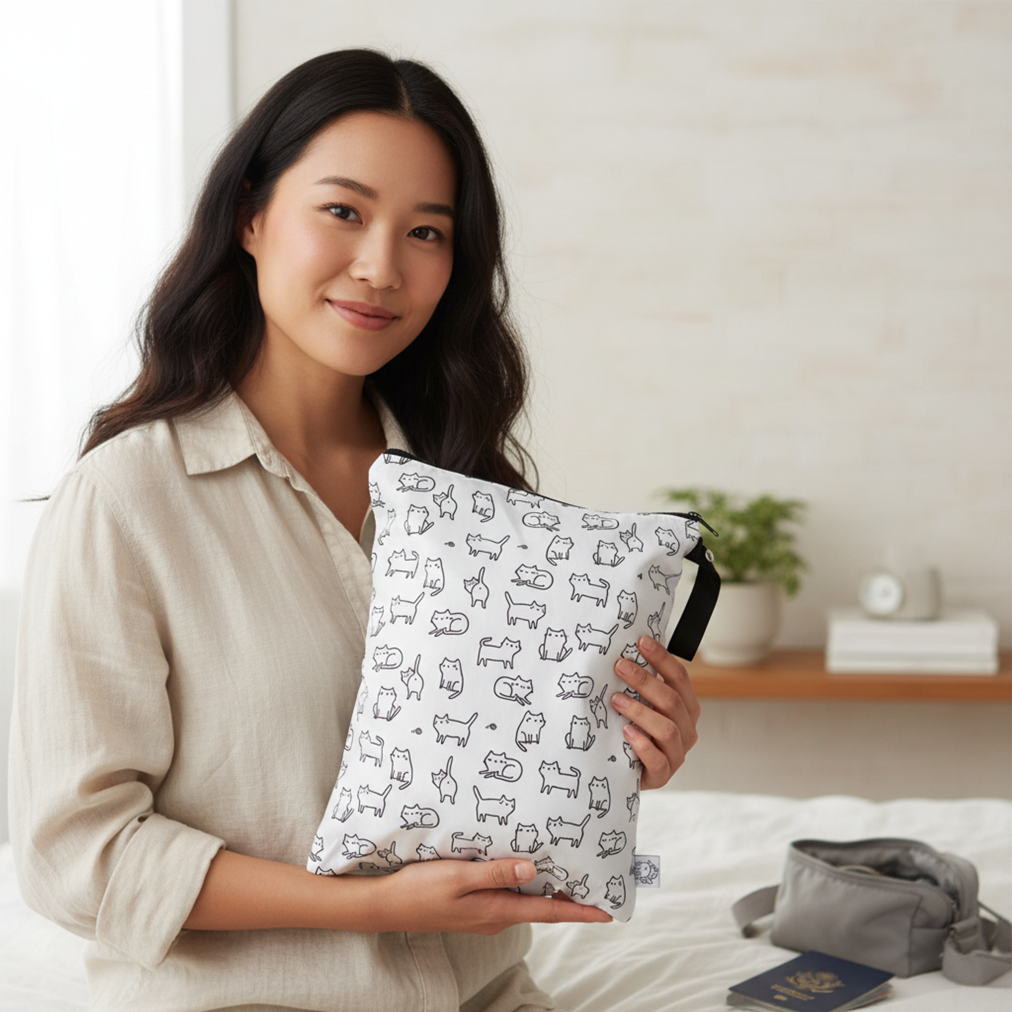 Flock Three Wet Dry Bag Diaper Stroller For Swimsuit Travel Toiletries Yoga Gym Water-Resistant with Cute Cat Patterned